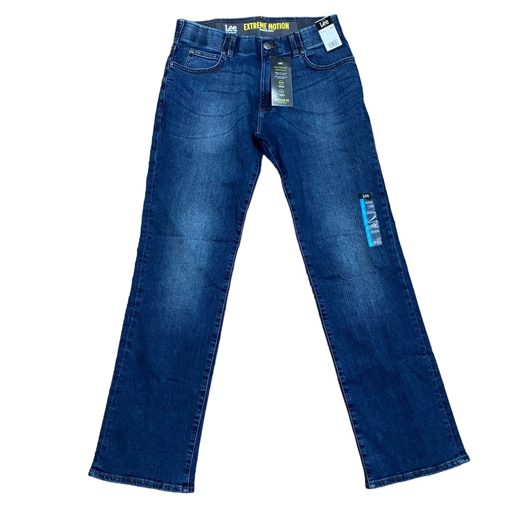 Lee Men's Extreme Motion Straight Fit Tapered Jeans 31X32 Echo Blue Bootcut NWT